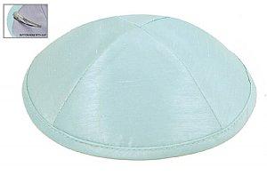 Raw Silk Imprinted Kippot - Light Blue 