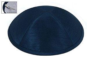 Raw Silk Imprinted Kippot - Navy Blue 