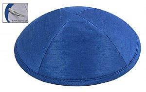 Raw Silk Imprinted Kippot - Royal 