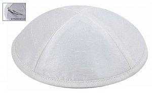 Raw Silk Imprinted Kippot - White 