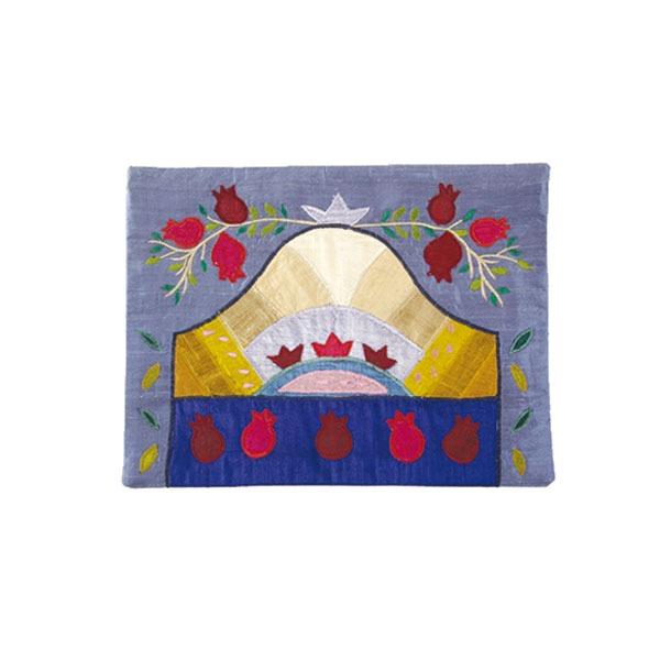 Raw Silk Tallit Bag- PomegranateS Blue 