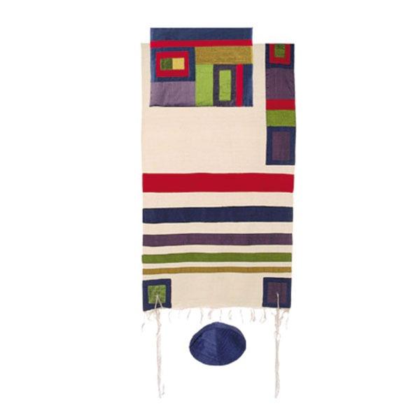Raw Silk Tallit with Stripes 21"X 77- Multicolor 