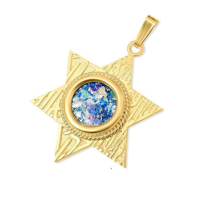 Roman Glass Gold & Silver Star of David Pendants 3 Shema Yisrael 14 Karat Gold 