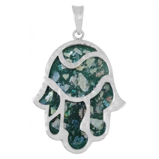 Roman Glass Hamsa Necklace 18 inches Chain (45 cm) 