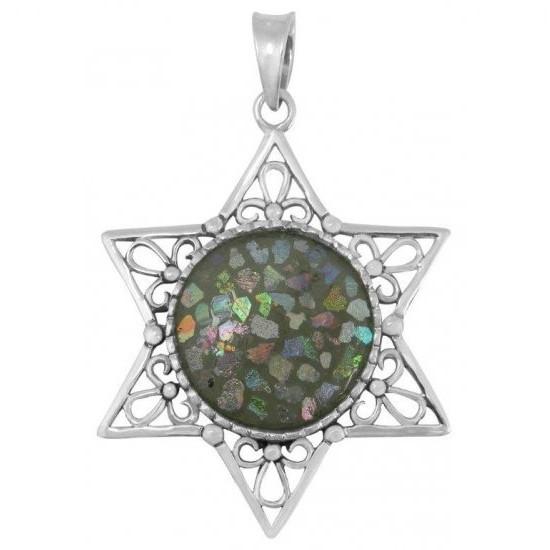 Roman Glass Star Necklace Pendant 18 inches Chain (45 cm) 