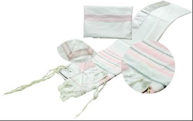 Rose Tallit 3 Piece Set 18&quot; x 72&quot; (45/180 cm) Embroidery to 20 Letters 