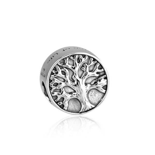 Round Bead Charm Tree Life 925 Sterling Silver Oxidized Engraved Inscription New Jewish Jewelry 