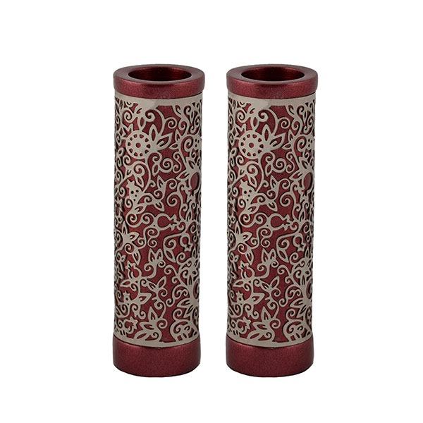 Round Candlesticks + Metal Cutout - Maroon 