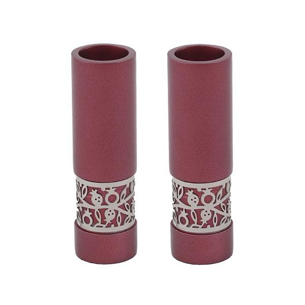 Round Candlesticks + Metal Cutout - Maroon 