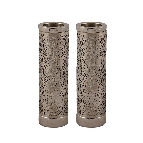 Round Candlesticks + Metal Cutout - Stainless Steel 