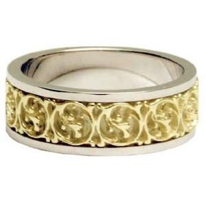 Round Floral Vine White & Yellow Gold Ring. 