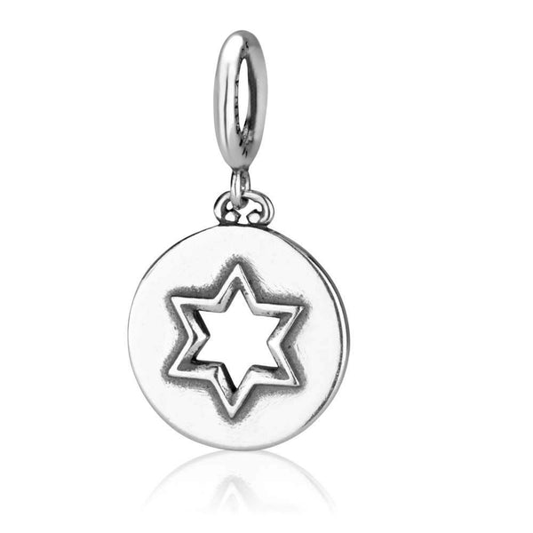 Round Hanging Bead Charm David Star Polished Silver Judaism Jewelry Holy Land Jewish Jewelry 