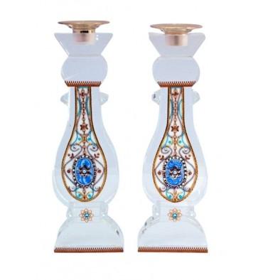 Royal Crystal Shabbat Candlestick Collection Large White 