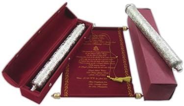 Royal Velvet Scroll Invitations in Colors. Case & Box Set 12 x 8.5" Maroon 