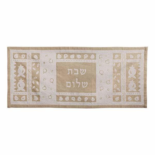 Runner - Linen - Printed 100 cm - "Shabbat Shalom" - White 