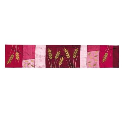 Runner - Raw Silk Appliqued 100 CM - Wheat Maroon 