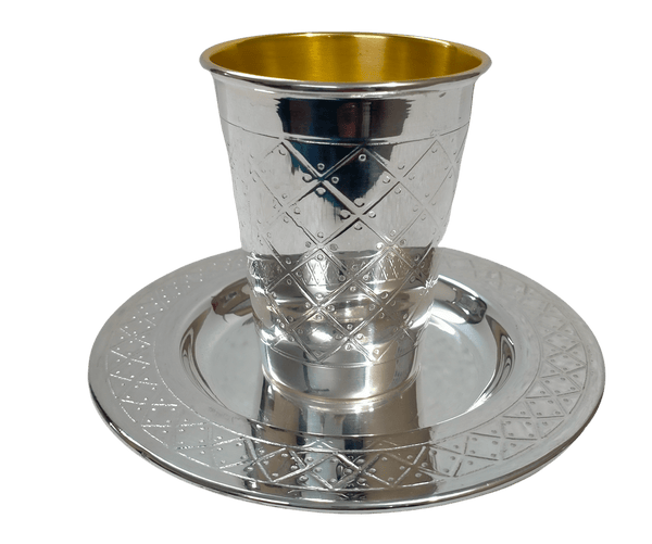 Silver Kiddush Cup Set Cup 3.5" Tray 5.5"-0