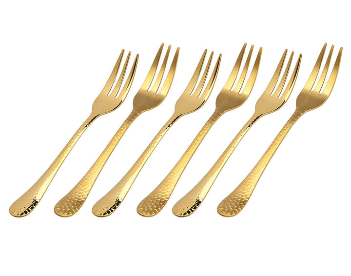S/6 Gold Hammered Cake Forks 