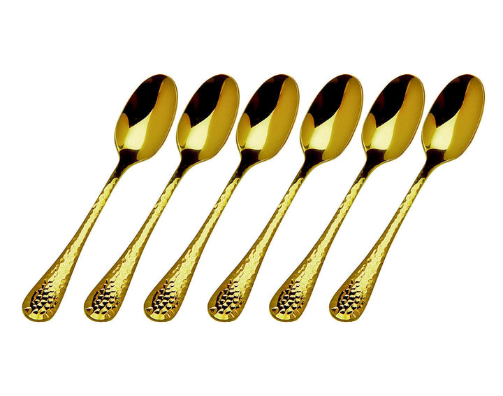 S/6 Gold Hammered Cake Forks S/6 GOLD HAMMRD DESSERT SPOONS 