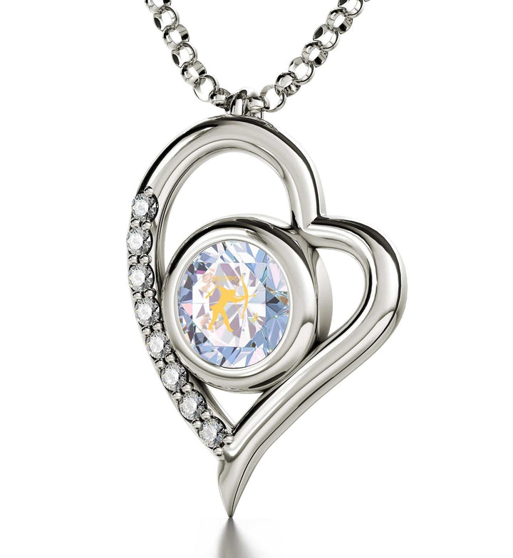 Sagittarius Sign, 14k White Gold Diamonds Necklace, Swarovski Necklace Opalite 