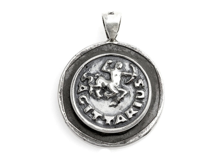 Sagittarius Sign Astrolog Zodiac Medallion On Old 10 Sheqel Coin Of Israel 