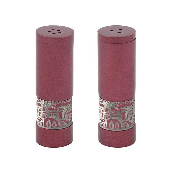 Salt & Pepper Shakers + Metal Cutout Jerusalem - Maroon 