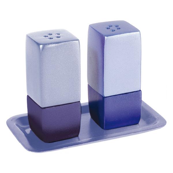 Salt & Pepper Shakers + Tray - Metal - Blue 