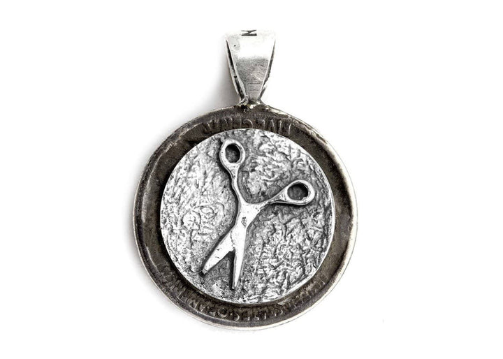 Scissors Medallion Pendant on Buffalo Nickel Coin of USA Necklace - coin jewelry Necklace 
