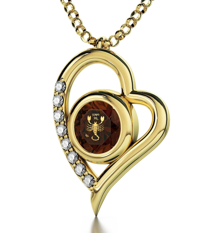 Scorpio Sign, 14k Gold Diamonds Necklace, Swarovski Necklace Smoky Topaz 