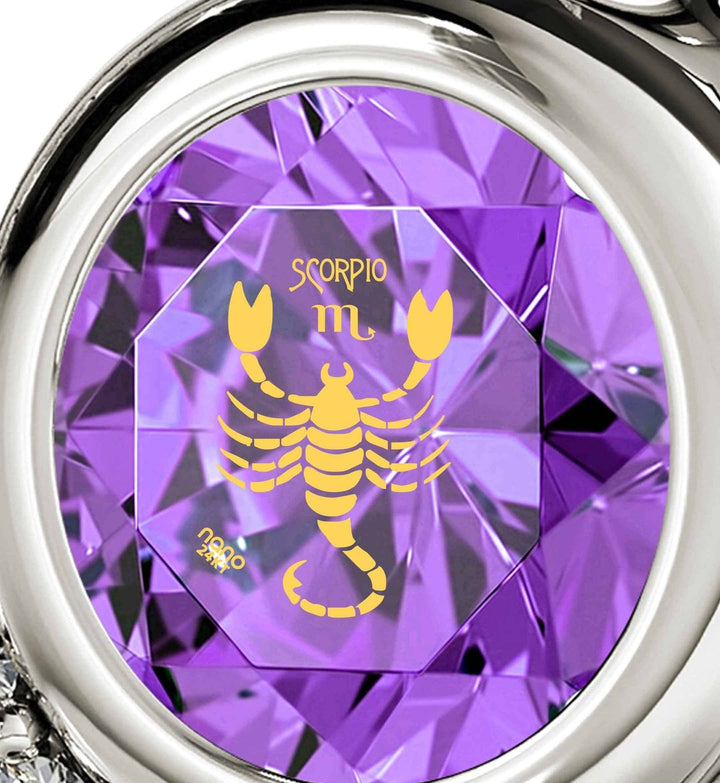 Scorpio Sign, 14k White Gold Diamonds Necklace, Swarovski Necklace 