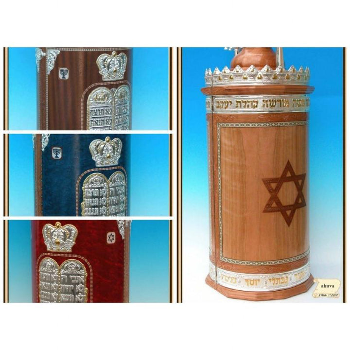 Sefardi Torah Cases In Wood Blue 