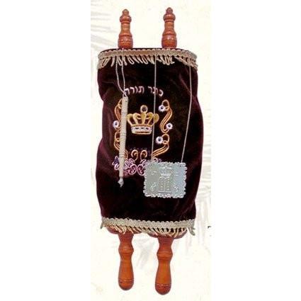 Sefer Torah Scroll with Plaque, Yad & Velvet Cover Maroon Large 