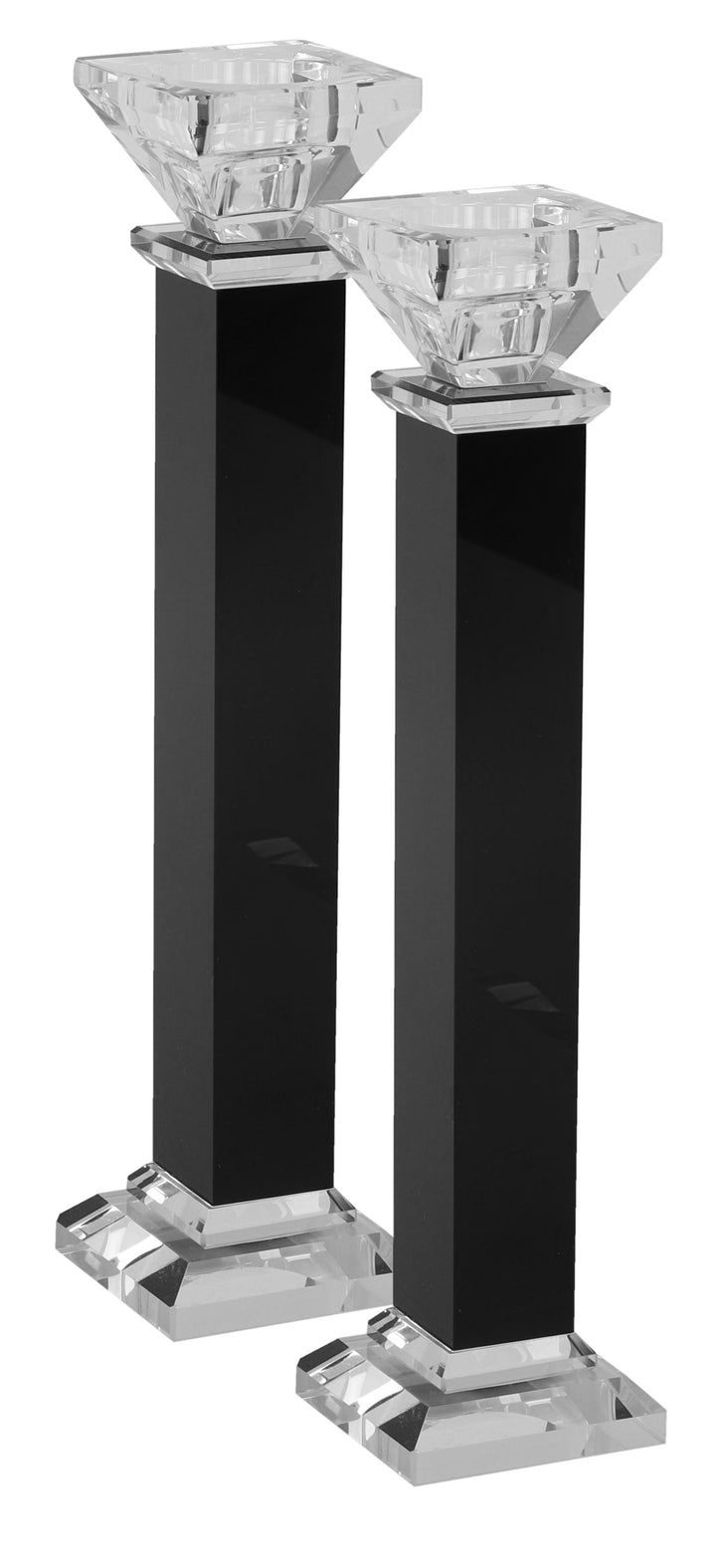 Set of 2 Crystal Candlesticks Black 10.5" Schonfeld Collection 