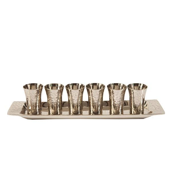 Set of 6 Small Cups + Tray - Nickel - Hammer Work 