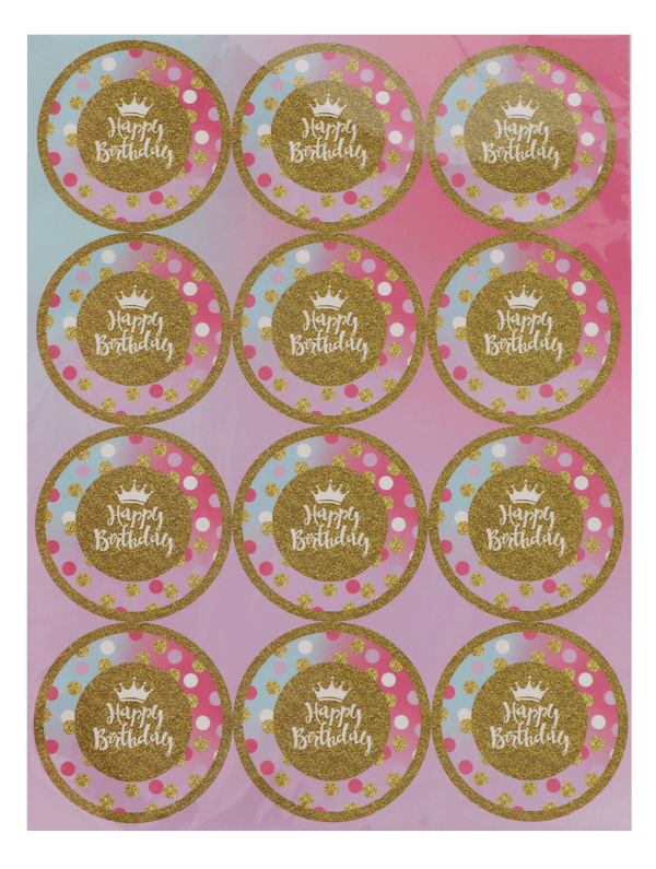 24 Pink Birthday Stickers-0