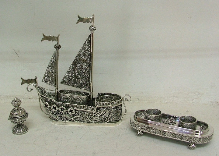 Shabbat Candlesticks & Havdalah Boat Set in One - Sterling Silver 