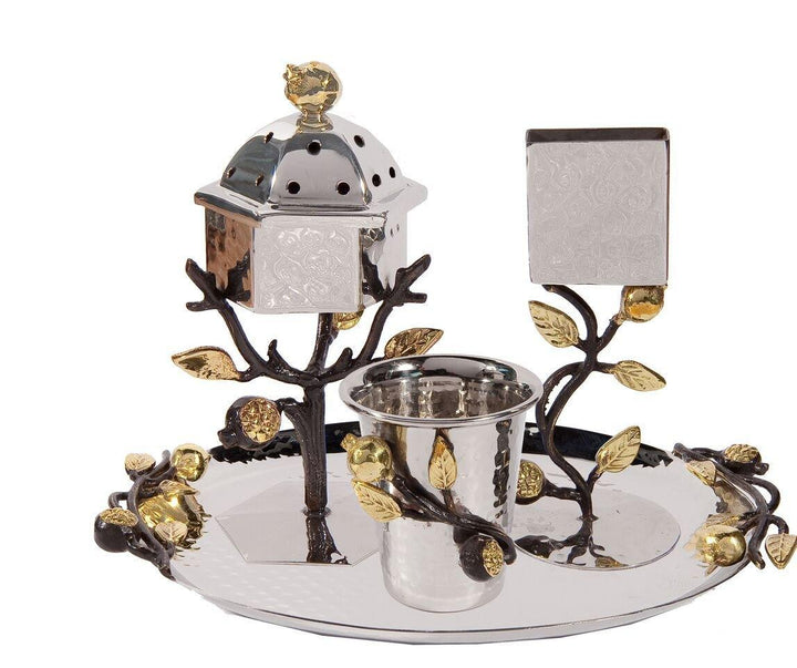 Shabbat Havdalah Set - Hammered Gold Leaves 