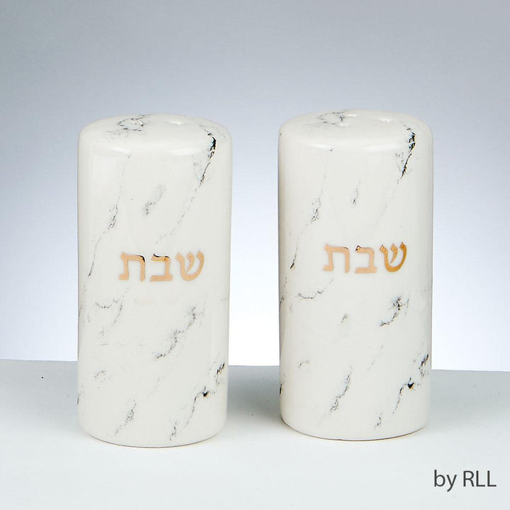 Shabbat Marble Salt/pepper Shakers,ceramic, Set Of 2,gold Accents EVERYDAY 