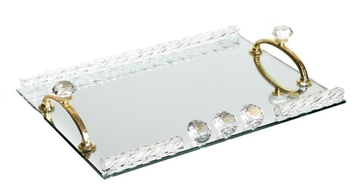 Shabbos Tray with Gold Handles & Crystal Stones Novell Collection 