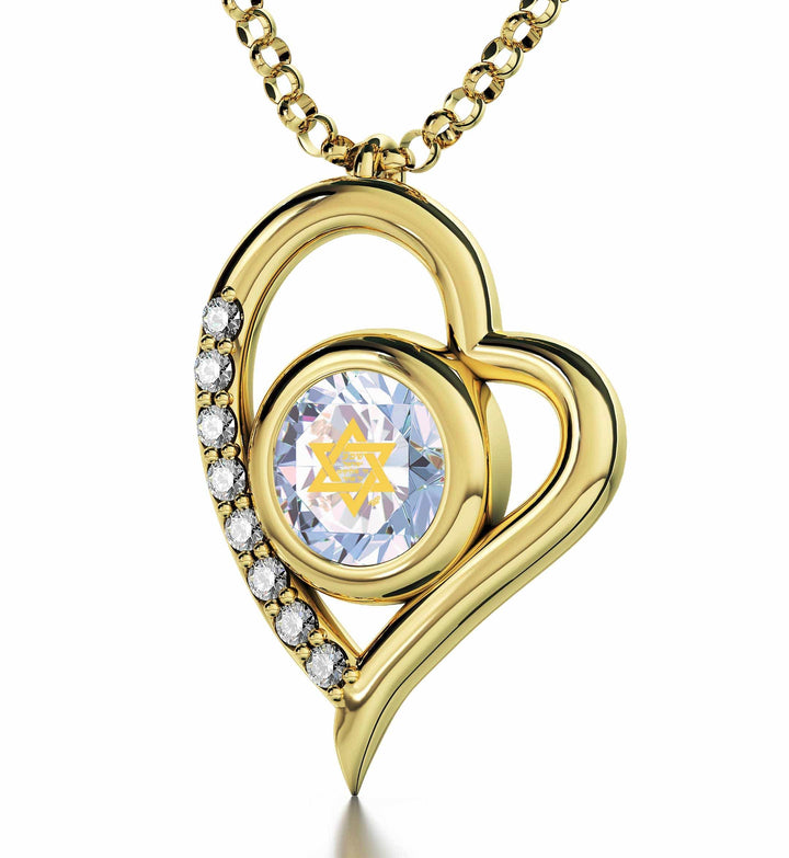 "Shema Yisrael", Sterling Silver Gold Plated (Vermeil) Necklace, Swarovski Necklace Opalite 