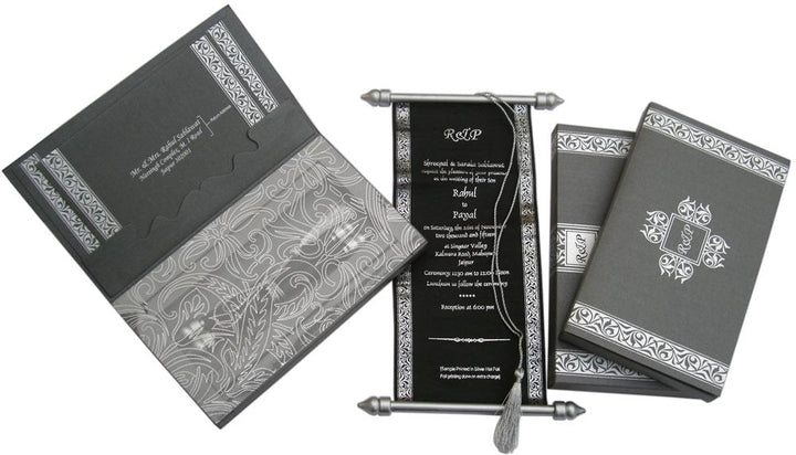 Shimmering Scroll Invitations in 40 Colors ! Black 