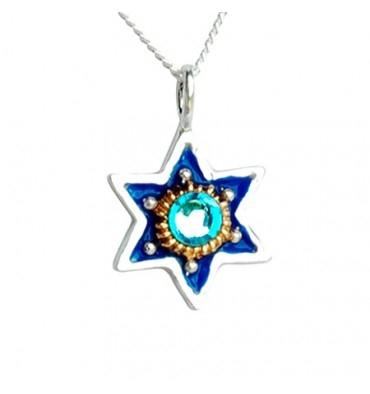 Shiny Star of David Necklace - Small Bluish Star 
