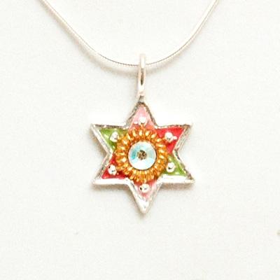 Shiny Star of David Necklace - Small Tricolor Small 