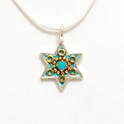 Shiny Star of David Necklace - Small Turquoise Small 
