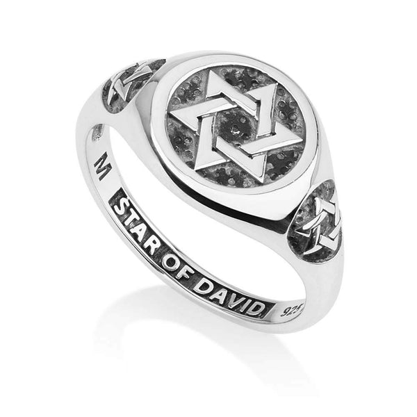 Signet Silver Ring Star David Embossed Oxidized Jewish Handcrafted Jewelry Gift Jewish Jewelry 