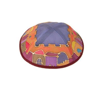 Silk Painted Kippah - Tribes - Blue 