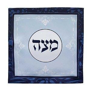 Silk Screened Matzah Cover - Blue Elegance 