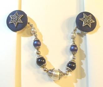 Silk Tallit Clips For Men & Women In Color Choices Navy Blue and Silver 