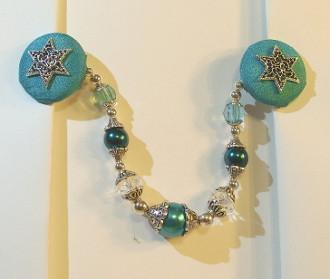 Silk Tallit Clips For Men & Women In Color Choices Teal and Silver 