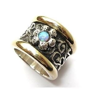 Silver And Gold Floral Opal Ring 